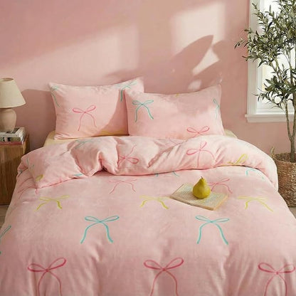 Bedbay Pink Bow Comforter Set Queen Size Warm Fluffy Fleece Bedding Set Cute Bowknot Teen Girls Ultra Soft Plush Velvet Comforter Queen Bed Set Sweet Bow Tie Dreamy Princess Style Bedding 3 Pcs
