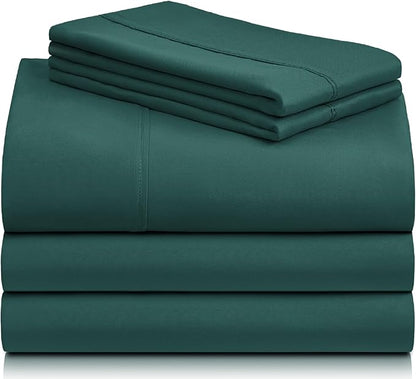LuxClub 5 PC Split King Sheet Set, Breathable Luxury Bed Sheets, Deep Pockets 18" Eco Friendly Wrinkle Free Cooling Sheets Machine Washable Hotel Bedding Silky Soft - Emerald Split King