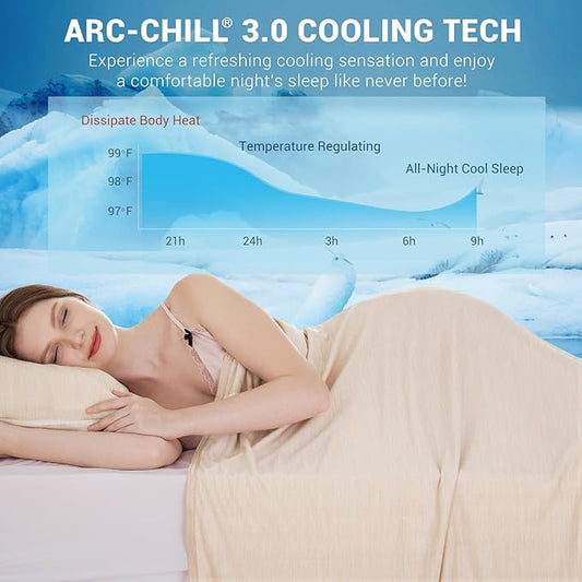 Elegear Revolutionary Cooling Blanket Twin, Absorbs Heat to Keep Body Cool for Night Sweats, Arc-Chill 3.0 Cool Fiber Q-Max>0.5 for Hot Sleepers, Lightweight Summer Cold Blankets for Sleeping, Beige