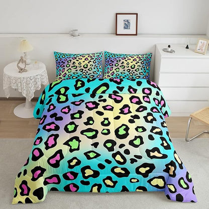 Feelyou Leapord Comforter Set Toddle Size Leopard Print Comforter for Boys Girls Teens Cheetah Print Bedding Set Morden Duvet Set Room Decor Pale Blue Quilt Set