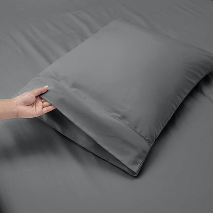 Nestl California King Size Sheet Set, 4 Piece Extra Deep Pocket (18-24 inches), Microfiber, Hotel Luxury, Soft, Breathable, Wrinkle-Free, Easy to Care, Grey