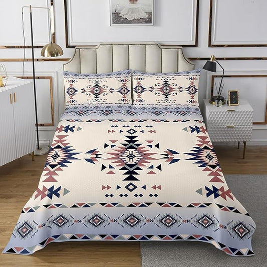 Manfei Aztec Print Kids Bedspread Twin Size,Western Cowboy Arrows Geometric Patchwork Coverlet Set,Boys Girls Room Decor,Southwest Boho Tribal Ethnic Quilted Coverlet,Retro Bedding Quilt,1 Pillowcase