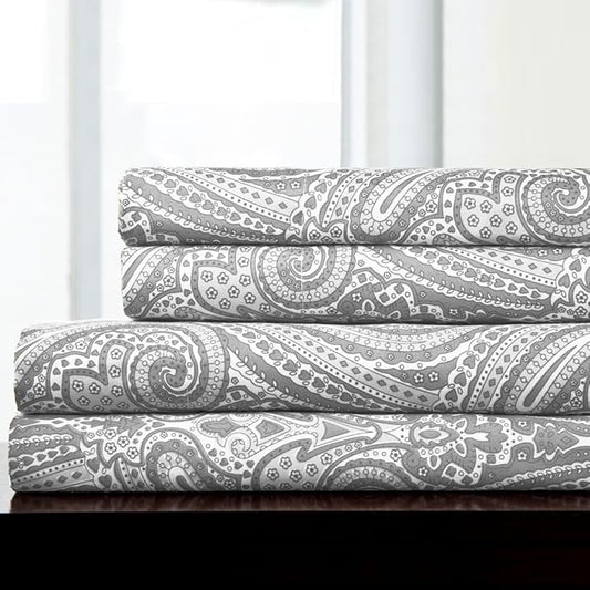 1500 Supreme Collection King Sheet Sets Paisley Gray - Luxury Hotel Bed Sheets and Pillowcase Set for King Mattress - Extra Soft, Elastic Corner Straps, Deep Pocket Sheets, King, Paisley Gray