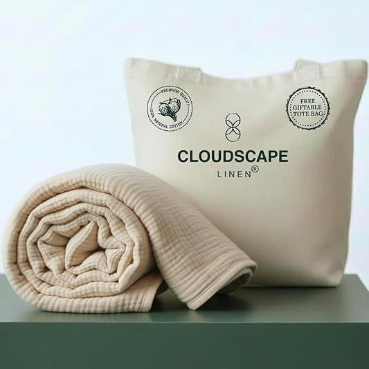 CLOUDSCAPE 100% Cotton Muslin Throw Blanket for Adults - 4 Layer 50x70 Oversized Breathable Gauze Bedding, All Season Spring Gifting, Cozy Lightweight Throw for Sofa, Couch, Home Decor - Fog