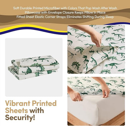 Twin Size Kids Comforter Set - Dinosaur Embossed Bedding Set Bed in a Bag for Boys and Girls Toddlers Sheet Set and Comforter, Dinosaur Embossed