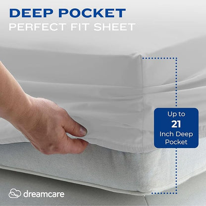DREAMCARE Sheet Set, 4pcs Twin XL - Extra Deep, Cooling Microfiber, Luxury Hotel Bed Sheets with Side Pocket, L. Gray