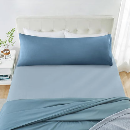 MILVOWOC 2Pcs Brushed Microfiber Body Pillowcases - 20 x 55 Inch, Slate Blue Pillow Case Set Non Slip Envelope Pillow Cover with Moisture Absorption and Anti-Wrinkle