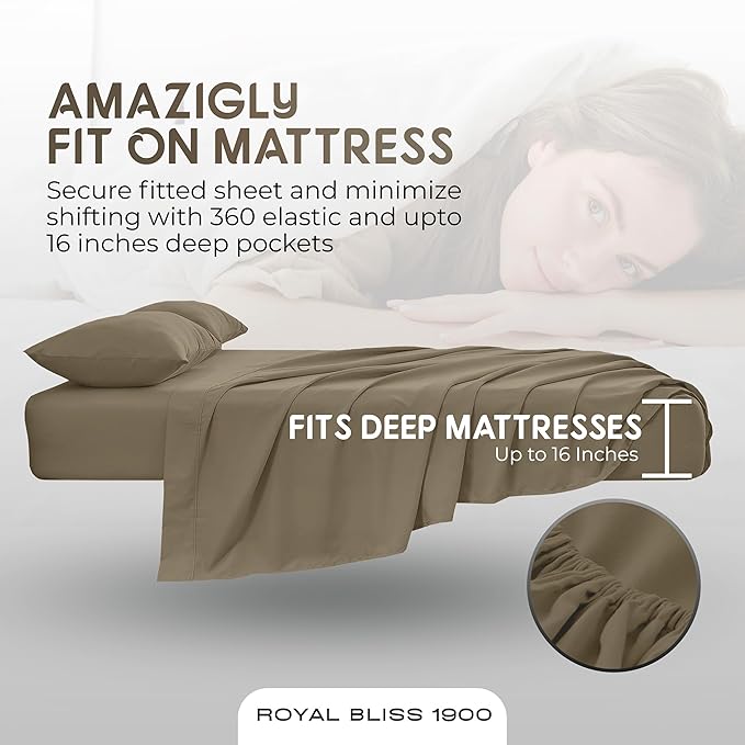 Full Size Bed Sheets – 4Pcs Bed Sheets Full Size Set, Deep Pocket, Double Brushed Microfiber, Fade Resistant, Soft & Breathable for Cozy and Comfortable Sleep(Taupe)