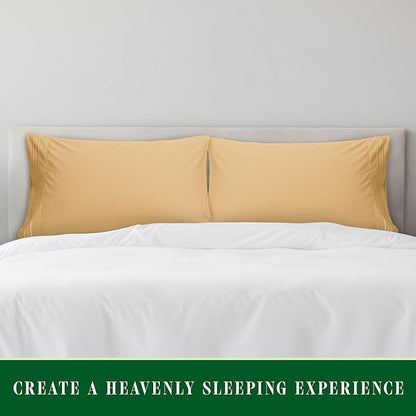 Elegant Comfort Luxury Ultra-Soft 2-Piece Pillowcase Set - 1500 Premium Hotel Quality Microfiber Double Brushed - Wrinkle Resistant, King Size, Gold
