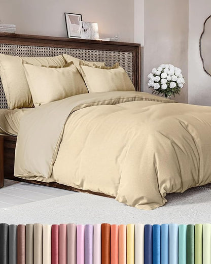 Duvet Cover Full Size Set - Extra Soft Full Duvet Cover 80" x 90" with 2 Pillow Shams - Hotel Luxury, Easy Care & Fade Free with Zipper Closures & Ties - All Season, Comfy & Breathable (Heathered Tan)
