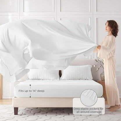 MUXHOMO 5 Pieces Twin XL Comforter Set, Seersucker Bed in a Bag Twin XL Size, All Season Luxury Bedding Set with Comforter, Flat Sheet, Fitted Sheet, Pillowcase & Sham, White