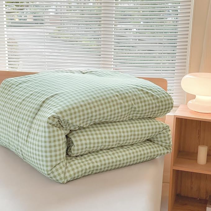 NSNLGSGC Twin Comforter Set, Sage Green Gingham Bedding Sets, Green Grid Bed Comforter 2 Pieces (1 Comforter, 1 Pillowcase)