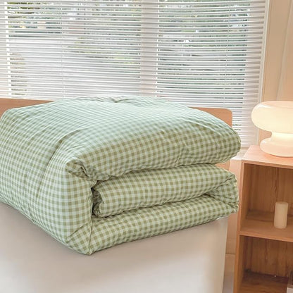 NSNLGSGC King Size Comforter Set, Sage Green Gingham Bedding Comforter Sets, Green Grid Bed Comforter 3 Pieces (1 Comforter, 2 Pillowcases)