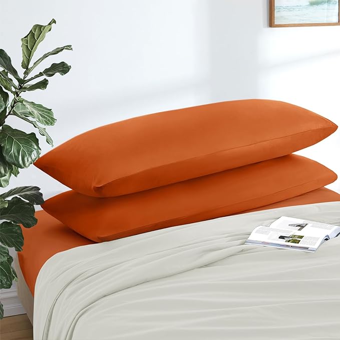 MILVOWOC 2Pcs Brushed Microfiber Body Pillowcases - 20 x 55 Inch, Burnt Orange Pillow Case Set Non Slip Envelope Pillow Cover with Moisture Absorption and Anti-Wrinkle
