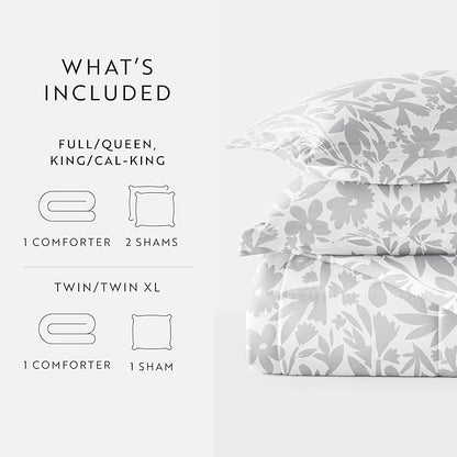 LINENS & HUTCH Comforter Set Patterned Microfiber All Season Down-Alternative Ultra Soft Bedding in Abstract Garden - Full/Queen Abstract Garden Light Gray