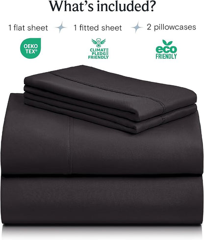 LuxClub 4 PC California King Sheet Set, Breathable Luxury Bed Sheets, Deep Pockets 18" Wrinkle Free Cooling Sheets Machine Washable Hotel Bedding Silky Soft - Black Cal King