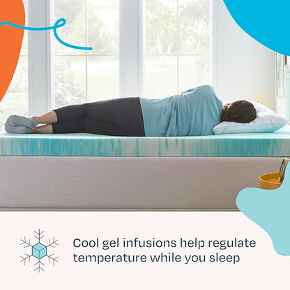 Linenspa 4 Inch Swirl Gel Memory Foam Mattress Topper, Twin XL Size – Cooling Gel Infused, Ventilation Holes – Pressure Relieving Bed Topper – CertiPUR Certified – Dorm Room Essentials