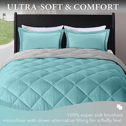 downluxe Twin Comforter Set - Turquoise and Grey Twin Comforter, Soft Bedding Sets for All Seasons -2 Pieces - 1 Comforter (66"x92") and 1 Pillow Sham(20"x26")