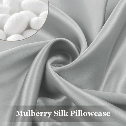 Adubor Silk Pillowcase for Hair and Skin with Hidden Zipper, Both Sides 23 Momme Silk Pillow Case, Queen Size 20×30 inches, Dark Grey, 2PCS