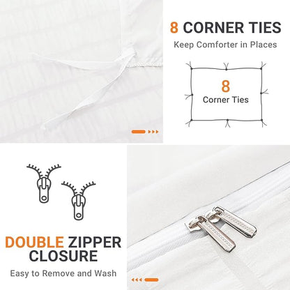 HYMOKEGE White Duvet Cover Full Size, Ultra Soft 3-Piece Seersucker Duvet Cover Set with Zipper Closure, Soft Brushed Microfiber Bedding Set with 8 Corner Ties (80"x90", 2 Pillowshams)