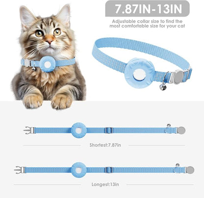 Cat Tracker, GPS Tracker Compatible with Apple Find My App(Only iOS), Waterproof Cat Tracker Collar with Bell and Safety Elastic Buckle, No Monthly Fee, Real-Time Location (Blue)