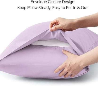 BEDELITE Pillow Cases Standard Size Set of 2, Rayon Derived from Bamboo, Cooling Pillow Cases for Hot Sleepers & Night Sweats, Breathable and Silky Soft Envelope Pillowcases(Light Purple, 20"x26")