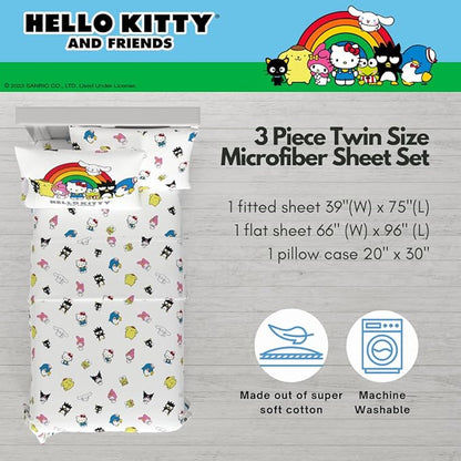 Collectibles Hello Kitty & Friends Bedding Super Soft Cozy Cotton 3 Piece Twin Sheet Set, (Officially Licensed Product) By Franco