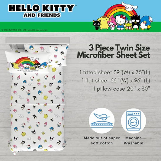 Collectibles Hello Kitty & Friends Bedding Super Soft Cozy Cotton 3 Piece Twin Sheet Set, (Officially Licensed Product) By Franco