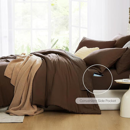WRENSONGE Queen Comforter Set- 7 Pieces Soft Chocolate Brown Bed in a Bag with Fitted Sheet, Flat Sheet, 2 Pillow Shams, and 2 Pillowcases- Warm Bedding Sets Queen for All Season