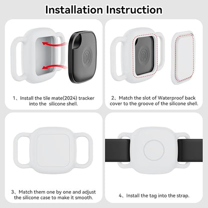 DDJ Waterproof Dog Collar Holder for Life360 Tile Mate Tracker, 2-Pack Durable Silicone Cover, Anti Lost for Life 360 Tile Tracker Case for Cat & Pet Collars, Easy Installation, Lightweight, White