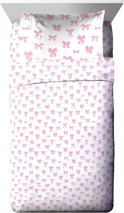 Jay Franco Kids Comforter Set Includes Sheets and Pillow Covers - Soft and Cozy Bed Set for Stylish Room Decor, Pink, Cowgirl Boots & Bows 5 Piece Twin Size Bedding