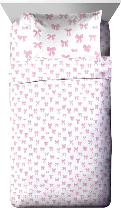 Jay Franco Kids Comforter Set Includes Sheets and Pillow Covers - Soft and Cozy Bed Set for Stylish Room Decor, Pink, Cowgirl Boots & Bows 5 Piece Twin Size Bedding