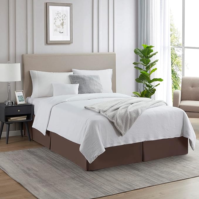 Nestl Dark Brown Full Bed Skirt - Full Size Bed Skirt 14 Inch Drop - Brushed Microfiber Bed Skirts - Hotel Quality Pleated Bed Skirt - Shrinkage & Fade Resistant