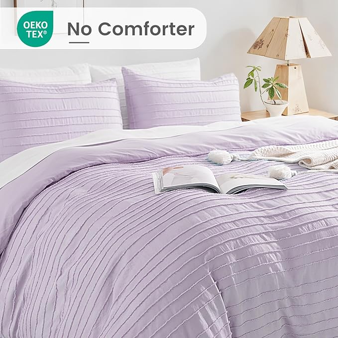 NEXHOME PRO Duvet Cover Queen,3 Pieces Boho Tufted Duvet Cover Set, Soft and Lightweight 100% Washed Microfiber Comforter Cover Set for All Season(Lavender,90 x 90)-No Comforter