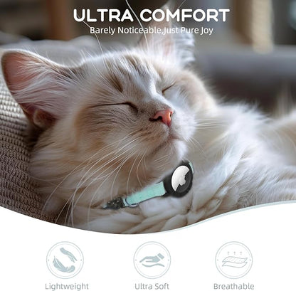 AirTag Cat Collars, Stretchy Collar with AirTag Holder and Bell | Breakaway - Ultra Design Elastic - GPS Tracking Collars - Adjustable Size for Cats & Puppies 7.5-12.5" - (Green)