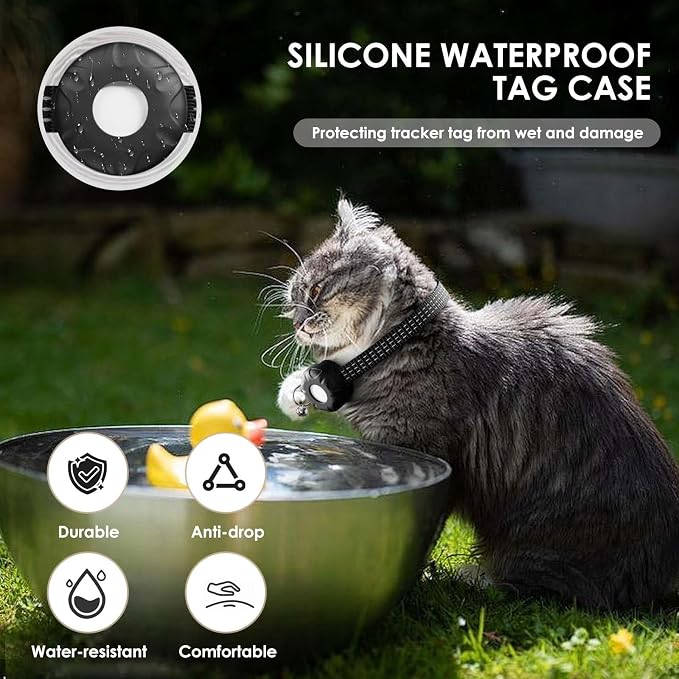 Cat Tracker,Lightweight Pet Tracker for Cats,No Monthly Fee,Waterproof Cat GPS Tracker Compatible with Apple Find My App(Only iOS),Real-Time Tracking, Precise Positioning,Smart Alerts,Black
