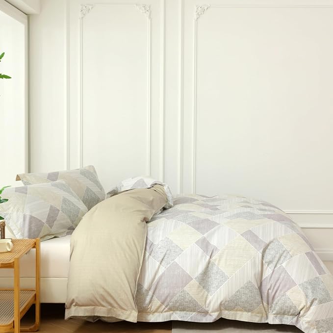 OAITE Duvet Cover Set Queen Size Floral Pattern Ultra Soft 100% Cotton Duvet Cover Sets 3-PC, Breathable Duvet Cover with Zipper Closure & Corner Ties(2 Pillow Shams,1 Duvet Cover)
