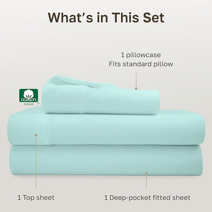 California Design Den Soft Twin Sheets Set - 400 Thread Count Sateen, 100% Cotton Sheets, Deep Pockets, and Durable Bedding Set for Dorm Rooms & Adults - Seafoam