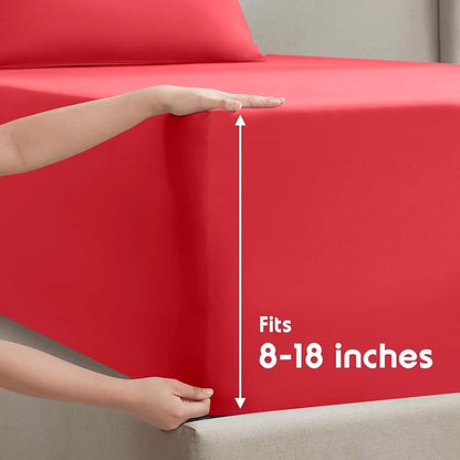 Nestl Twin Sheet Set - 1800 Ultra-Soft Microfiber Twin Bed Sheets - Double Brushed - Deep Pockets - Easy Fit - Extra Soft - 3 Piece Set - Bedding Sheets & Pillowcases (Twin, Red)