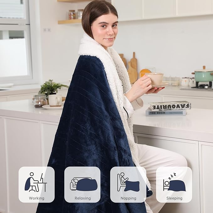 ESTINGO Heated Blanket Queen Size, Soft Queen Heated Electric Blanket, Machine Washable Plush Heated Blanket with Dual Control 5 Heating Levels & 10 Hours Auto Off, 84" x 90", Navy Blue