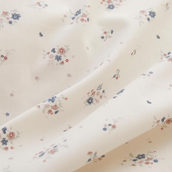 VM VOUGEMARKET Girls Duvet Cover Queen Ditsy Floral Bedding Set Cotton Cottagecore Duvet Cover and 2 Pillowcase with Bow-tie Girls Cute Comforter Cover with Zipper Closure