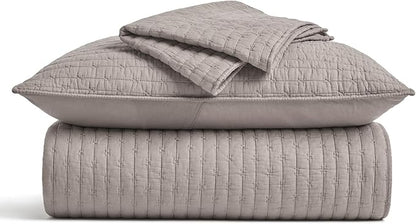 EVERGRACE Cross Stitch Pre-Washed Cotton Quilt Bedding Set Queen Size, Oversized 3 Pieces Lightweight Bedspread Coverlet for All Season, with 2 Matching Shams, Taupe, 92"x96"