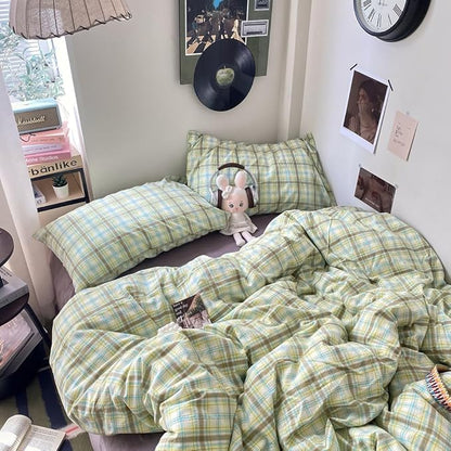 EAVD Multicolor Buffalo Plaid Duvet Cover Twin Soft 100% Washed Cotton Reversible Grid Checkered Plaid Bedding Set Vintage Gingham Duvet Cover with 2 Pillowcases Modern Checkered Bedding Set