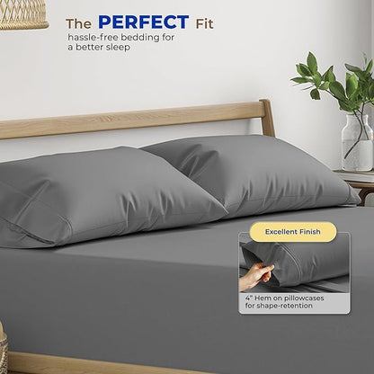 Thread Spread 100% Egyptian Cotton Pillow Cases Queen Size Set of 2 - Luxury 600 Series Bliss Collection Queen Pillow Cases (Dark Grey), Soft Cooling Hotel Cotton Pillowcases, Sateen Finish