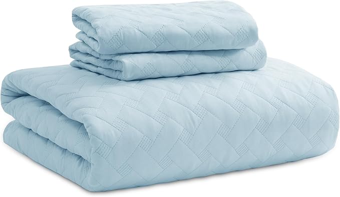 Bedsure Quilts Twin Size - Lightweight Bedspreads Twin Size with Basket Weave Pattern, Soft Quilt Bedding Set, Sky Blue Comforter Set Coverlet for All Seasons with 1 Pillow Sham (68" x 86") | Skin-Friendly Soft, All-Season Comfort, Breathable, Lightwei...