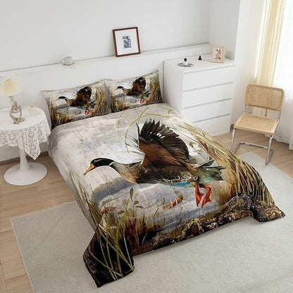 Feelyou Mallard Duck Bedding Set Boys Girls Wild Duck Hunting Comforter Set for Kids Women Men Soft Lodge Cabin Farmhouse Comforter Quilt Room Decor Toddler Size Duvet Set Boys