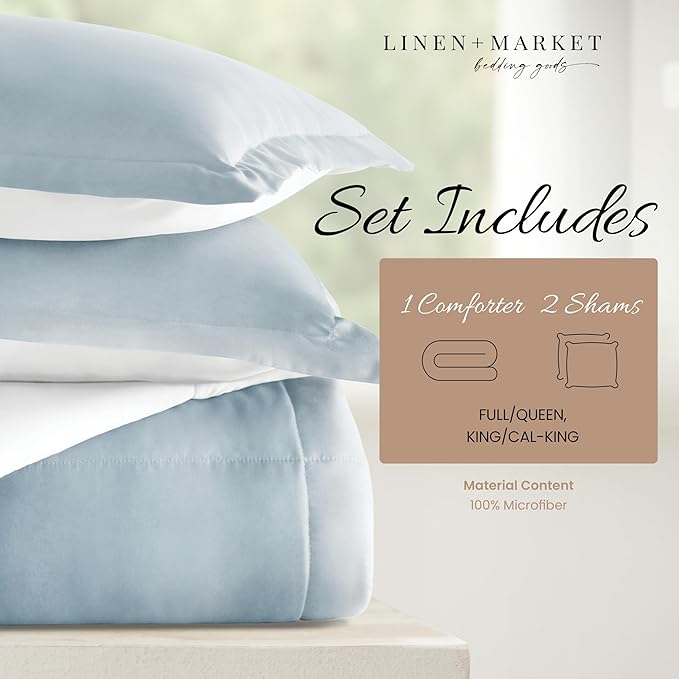 Linen Market Reversible Queen Size Comforter Set (3 Piece) - Soft and Lightweight Down Alternative Comforter Queen Set - This Includes Your Queen Comforter and 2 Pillow Shams
