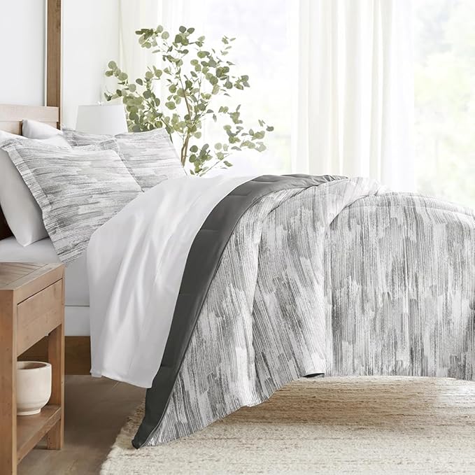LINENS & HUTCH Comforter Set Patterned Microfiber All Season Down-Alternative Ultra Soft Bedding in Textured Stripe - Twin/TwinXL Textured Stripe Gray