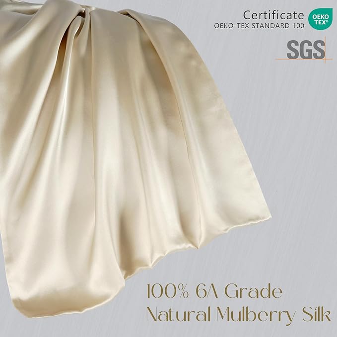 ZIMASILK 100% Pure Mulberry Silk Pillowcase for Hair and Skin Health,Soft and Smooth,Both Sides Premium Grade 6A Silk,600 Thread Count,with Hidden Zipper,1pc (Queen 20''x30'',Beige)