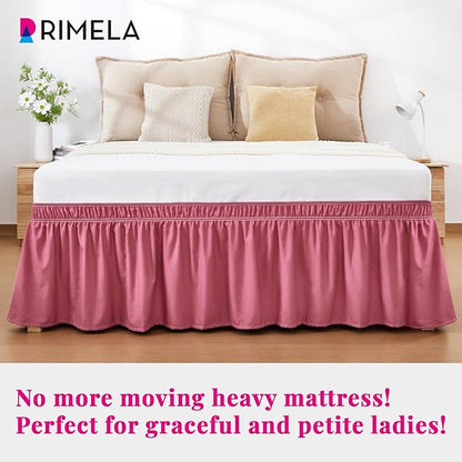RIMELA Dusty Red Bed Skirt King Size 15 Inch Drop, Wrap Around Elastic Bedskirt, Dust Ruffle for Adjustable Bed Base Machine Washable Easy to Install Bed Skirts